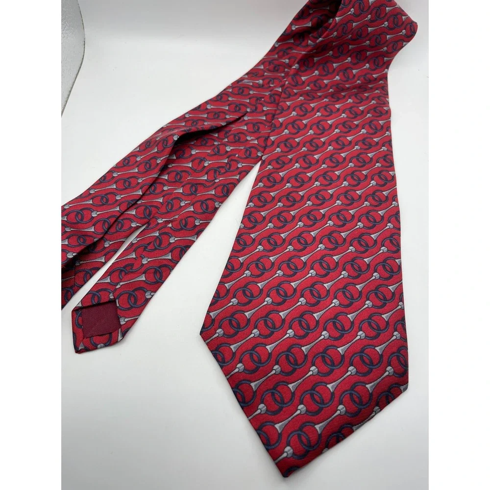 Bauman's Little Rock Red Silk Equestrian Horsebit Tie First Commercial Bank USA